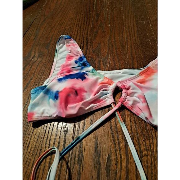 Large Tie Dye Strappy Lace Up Bikini Swimsuit Bathing Suit Swimwear Top Shirt - Picture 3 of 6